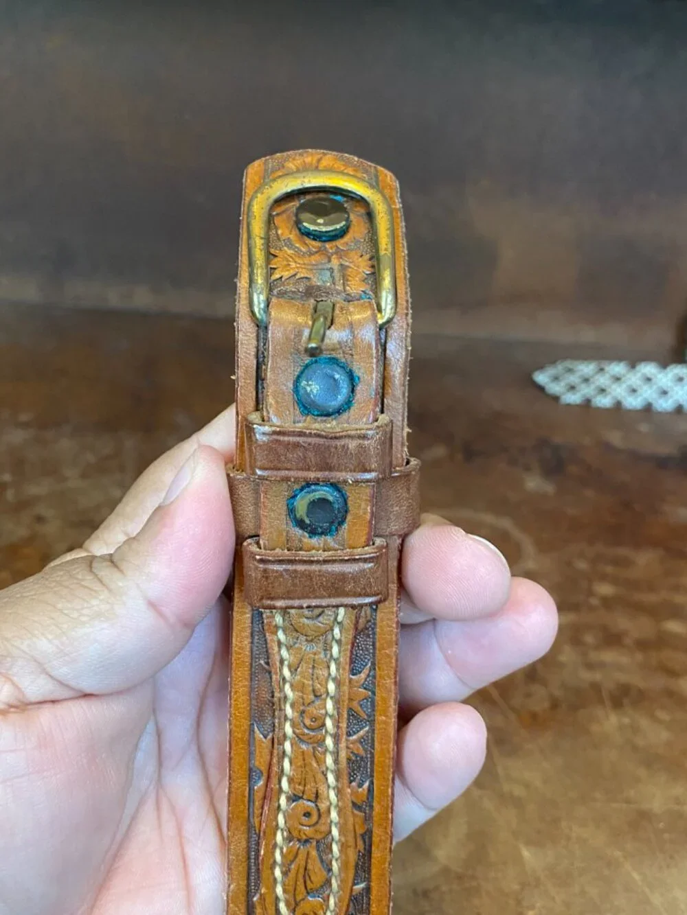Vintage TEX TAN Belt Men’s Tooled Texas Ranger Size 32 Leather Mexico Brown
